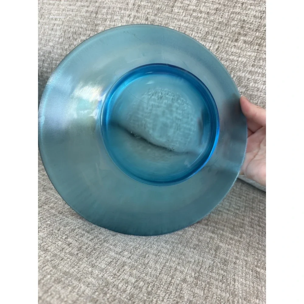 Vintage‎ Northwood Blue Iridescent Stretch Glass Console Bowl Opalescent 10